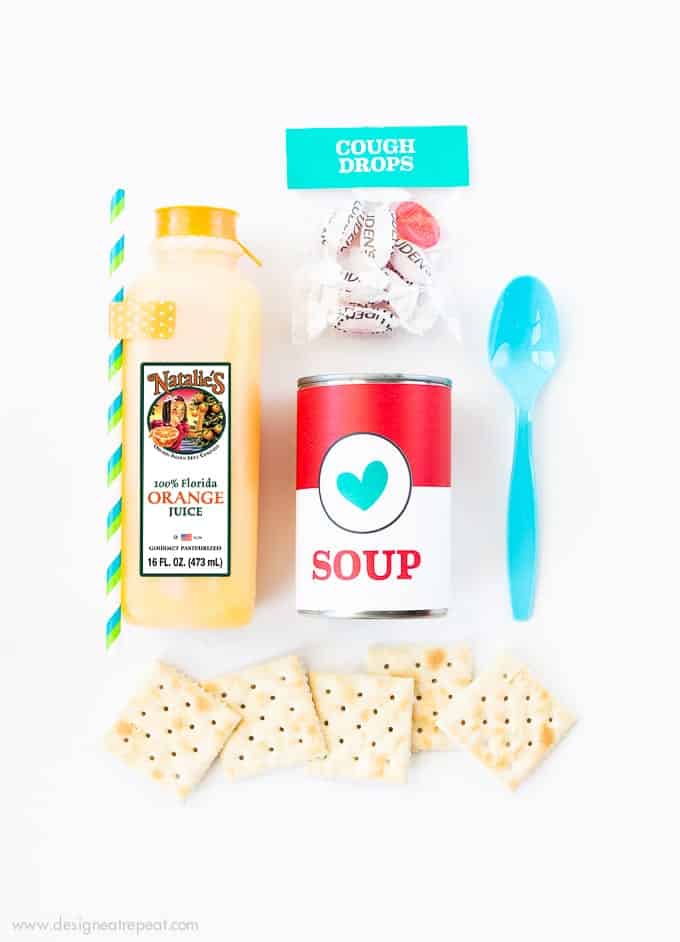 I never knew how to help a sick friend who had the flu and now I can! I put together this DIY Emergency Vitamin C kit filled with Natalie's Orange Juice, Soup, Crackers, and cough drops and dropped it by their house as a small treat!