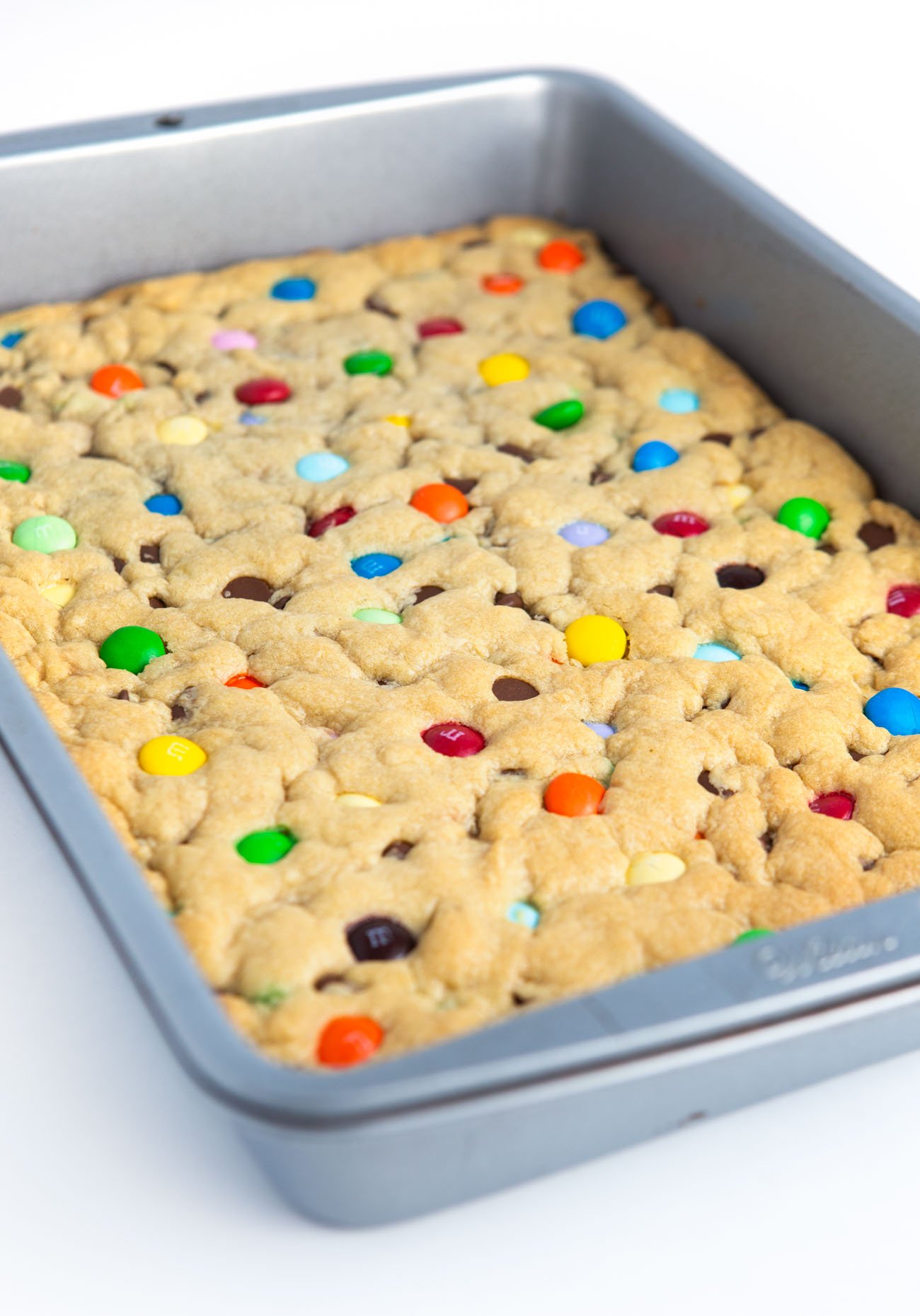 9x13 pan of Chewy M&M Cookie bars