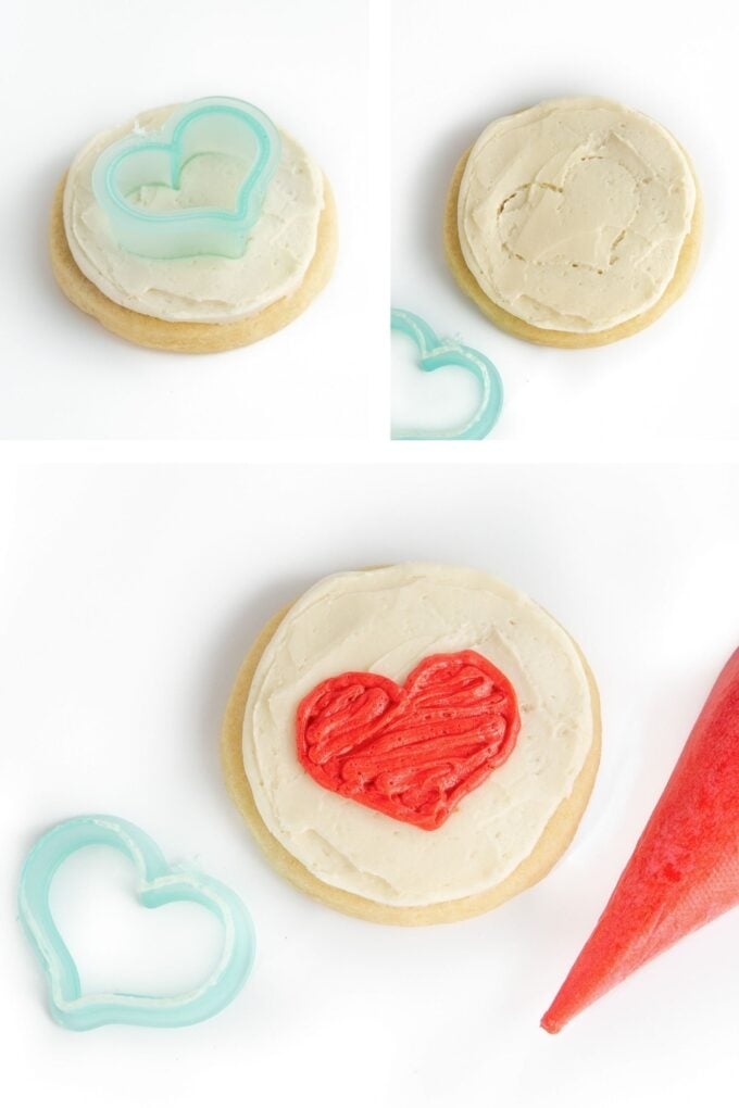 circle valentine cookies with red heart