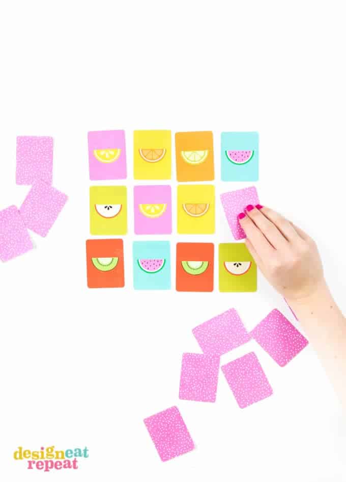 This adorable FREE printable fruit inspired memory game is a perfect way to keep the kiddos busy during the summer months!