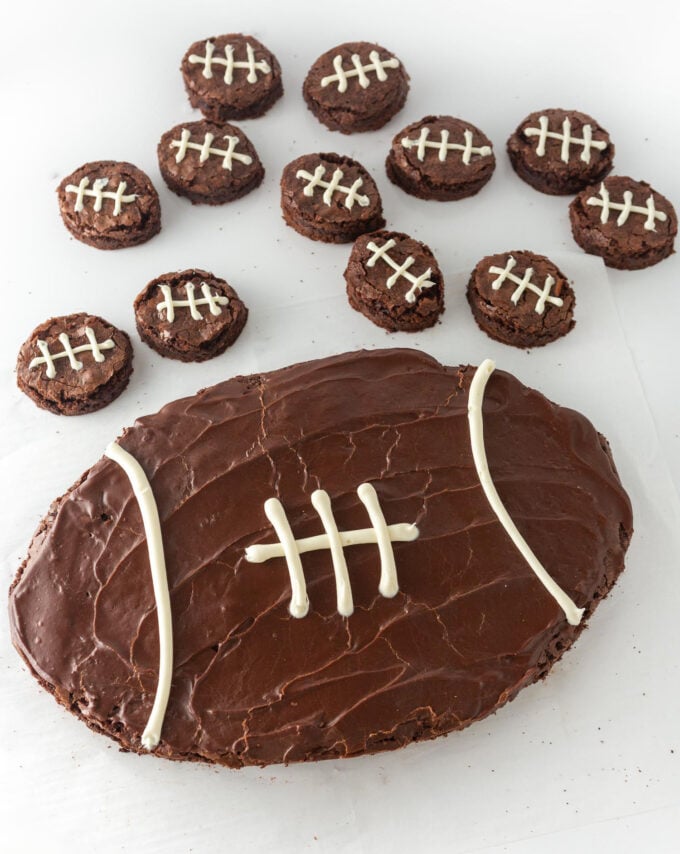 giant and mini football brownies