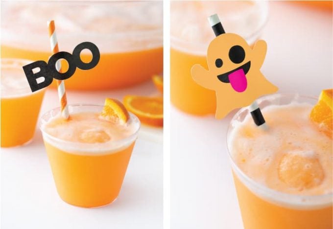 Orange Sherbet Punch Halloween Drink Toppers - BOO and Emoji Ghost