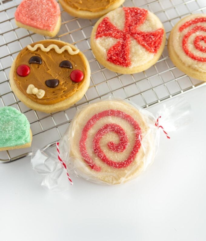 round peppermint sugar cookie in plastic bag