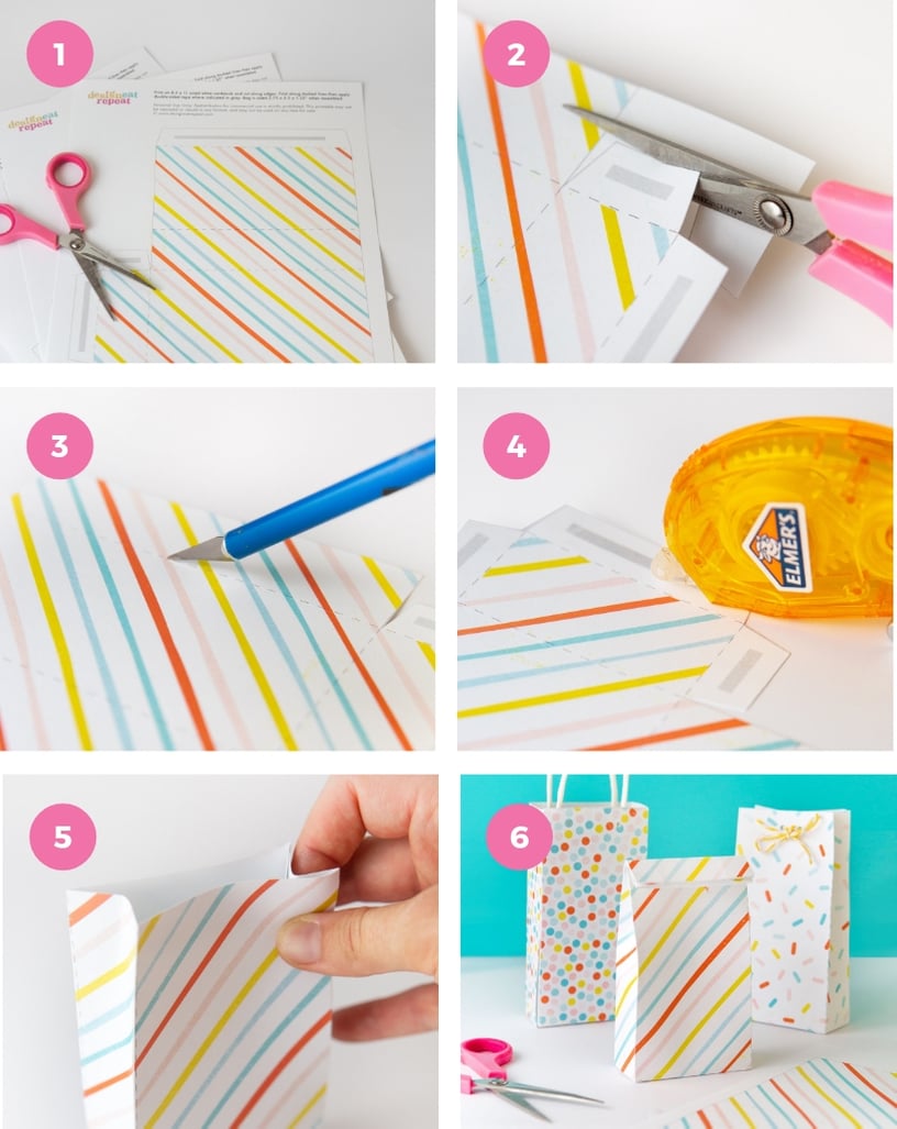 Step by step instructions on how to assemble baby shower favor bag