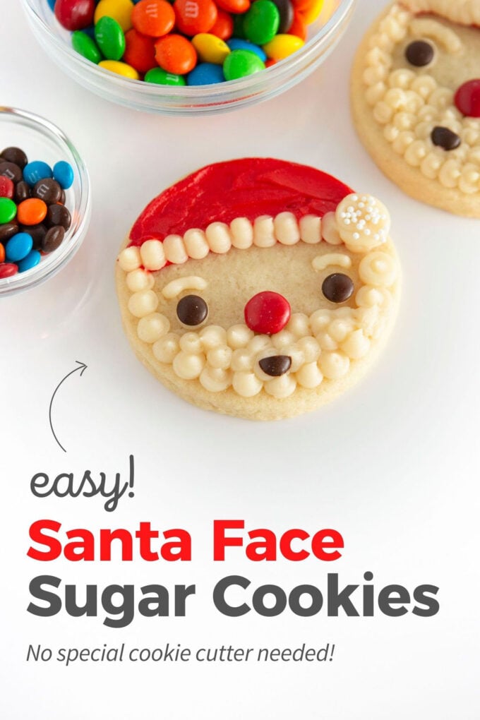 santa face sugar cookies decorated with M&M face