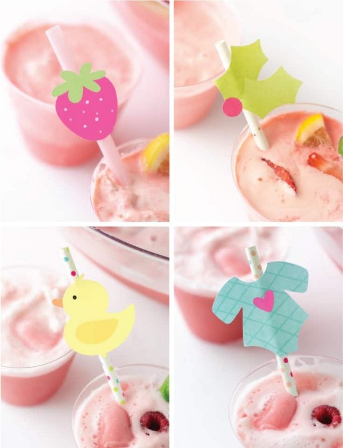 Printable Straw Toppers - strawberry, holly leaf, rubber duck, baby onesie